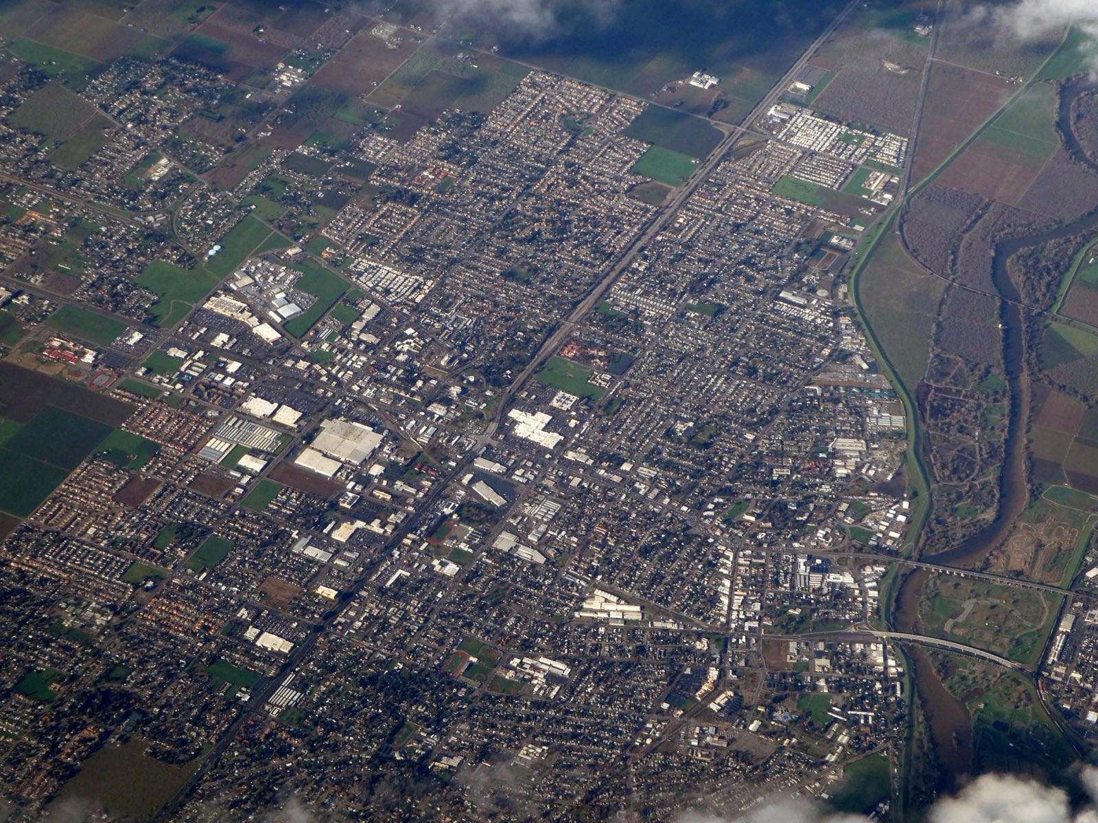Aerial view of Yuba City and the Feather River